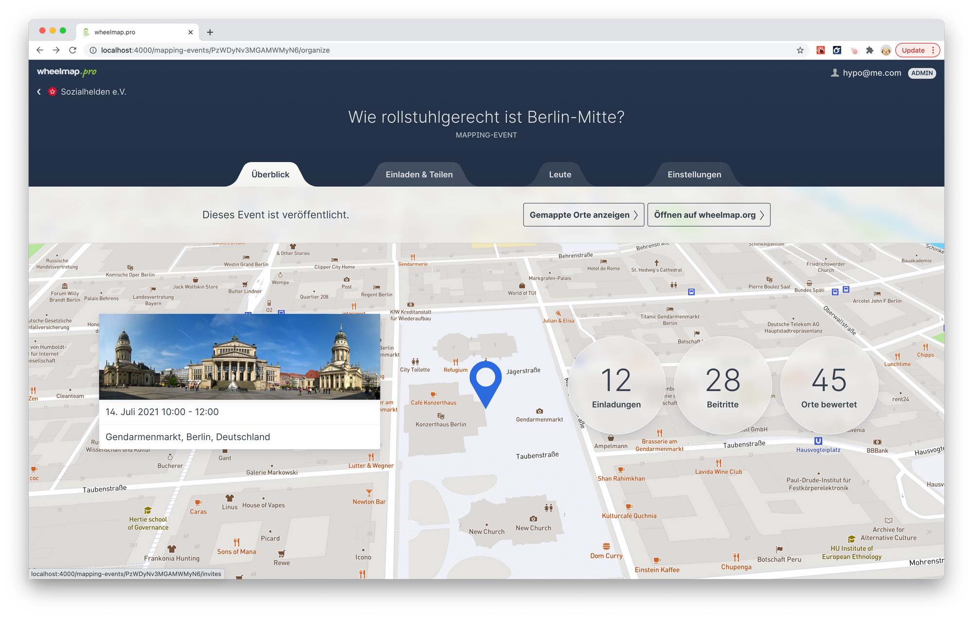 Screen shot of a mapathon overview in the Wheelmap Pro UI.