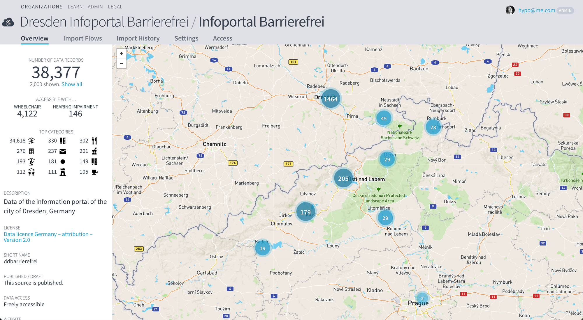 Places in Dresden, Germany, shown as data source of accessibility.cloud.