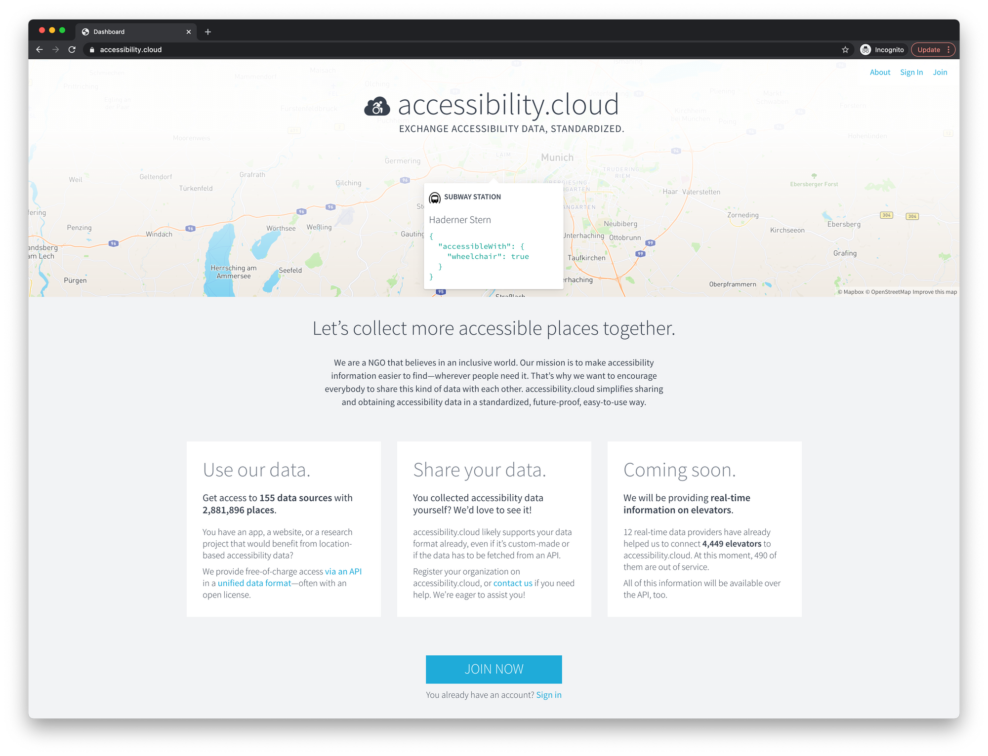 Landing page of accessibility.cloud.